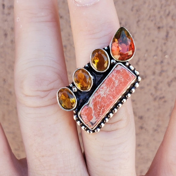 New Sea Sediment, Citrine, Tourmaline 925 Silver Ring. - Picture 13 of 16